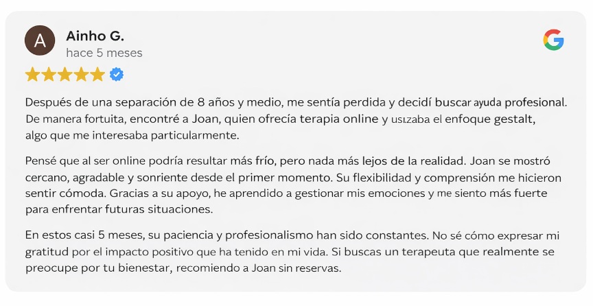 testimonio terapia online con Joan Moreno i Maurel